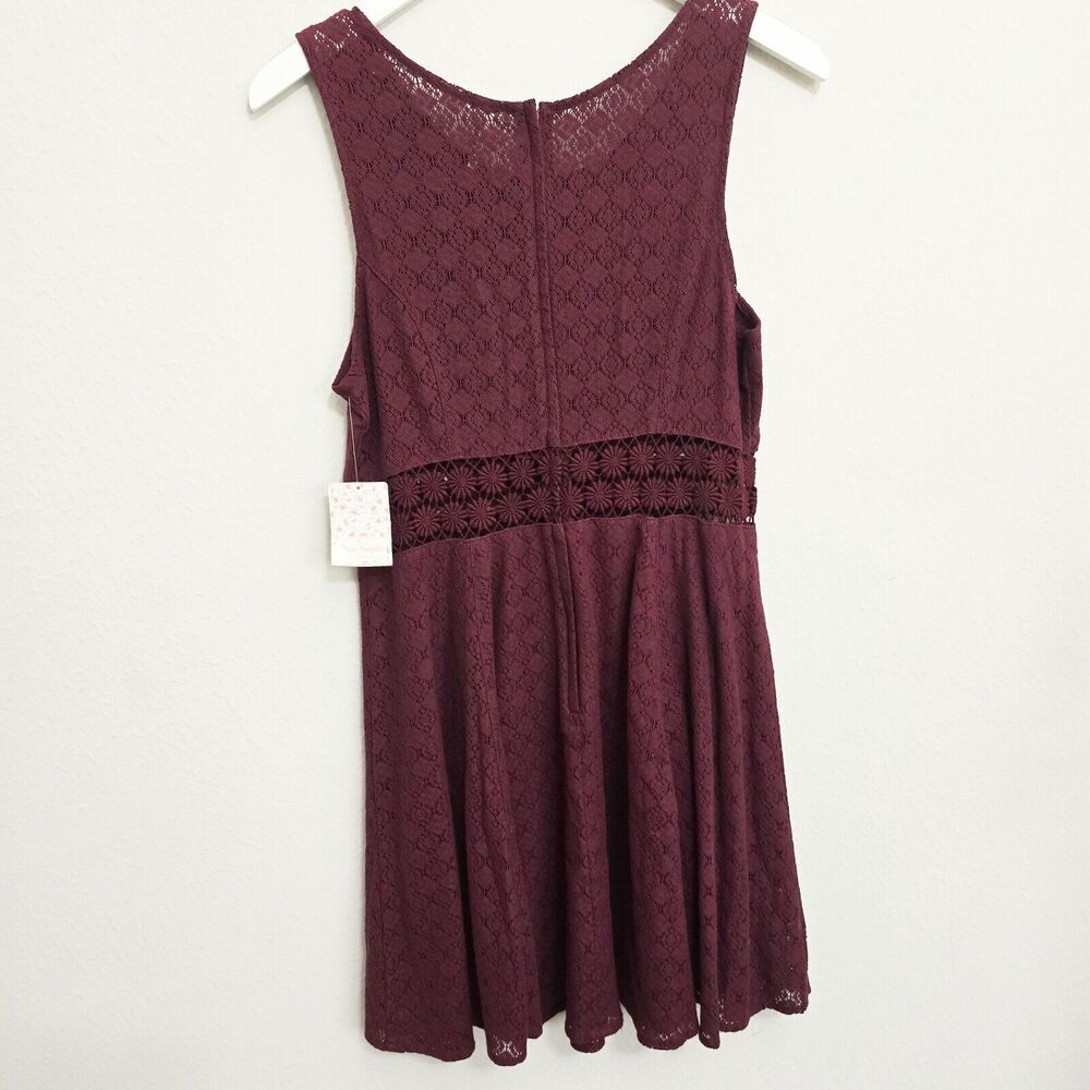 NEW Free People Maroon Lace Floral Eyelet Waist Mini Dress Size 12 NWT